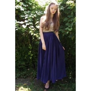 American Apparel Accordion Pleated Skirt Blue